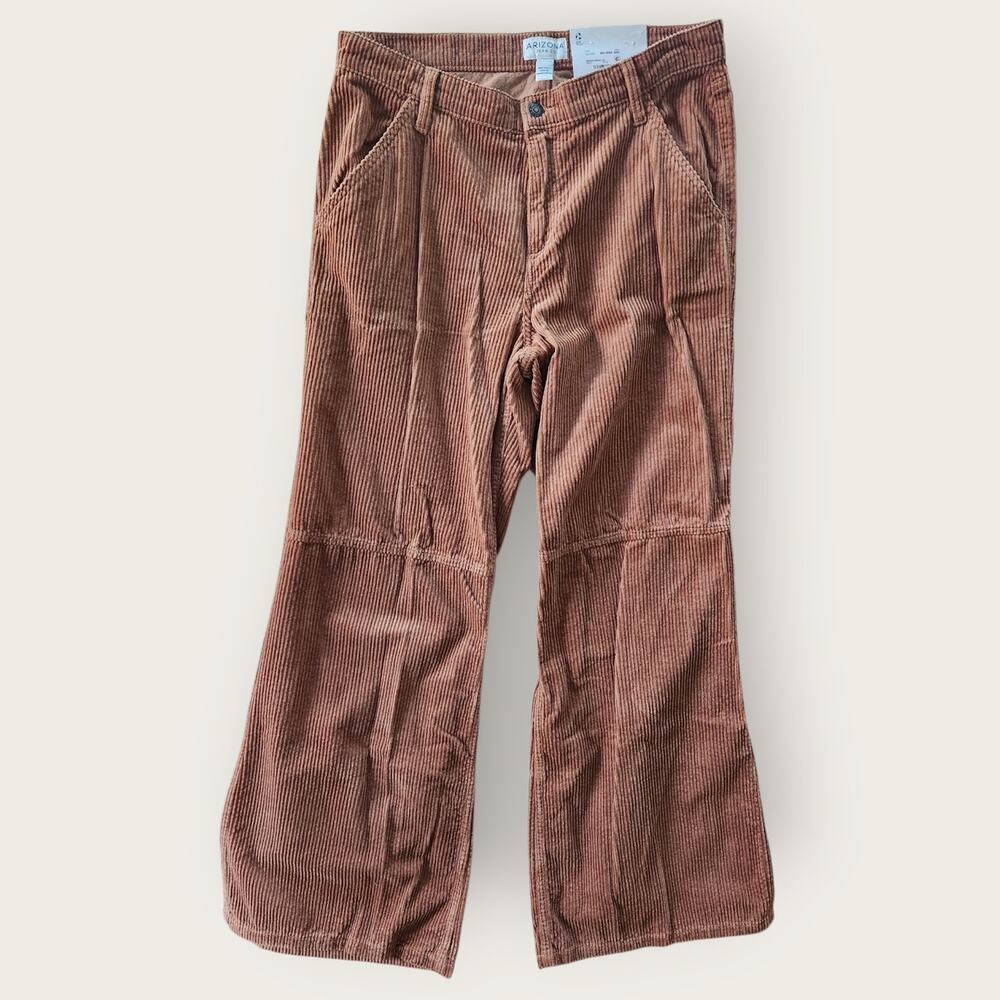 Arizona Jeans Ladies/jr. Sz 11 Corduroy Pants Brown Argan Oil Wide Leg Baggy NWT